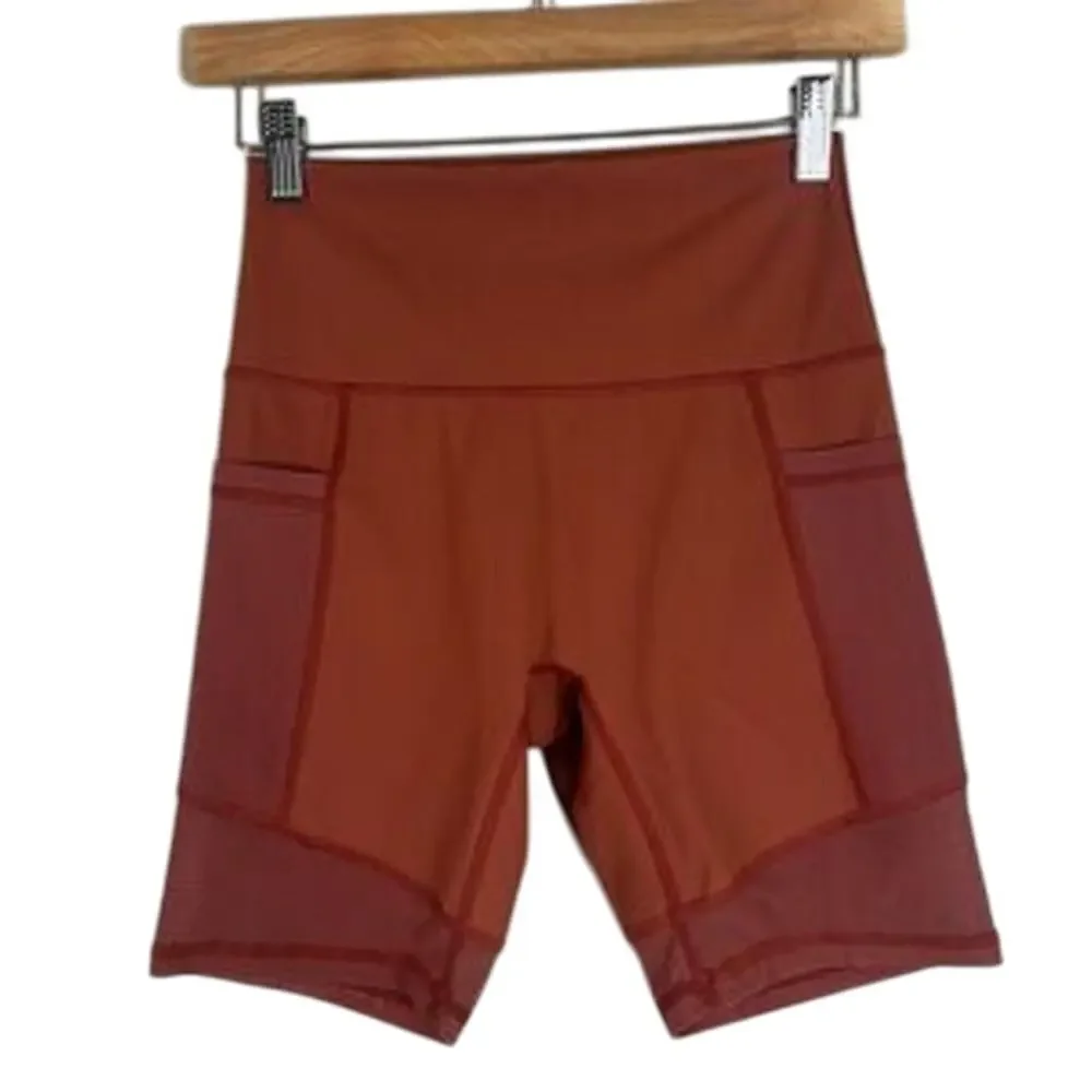 Aerie Bike Shorts Womens M Rust High Waist Pockets Activewear Athleisure Fitness - Picture 2 of 5